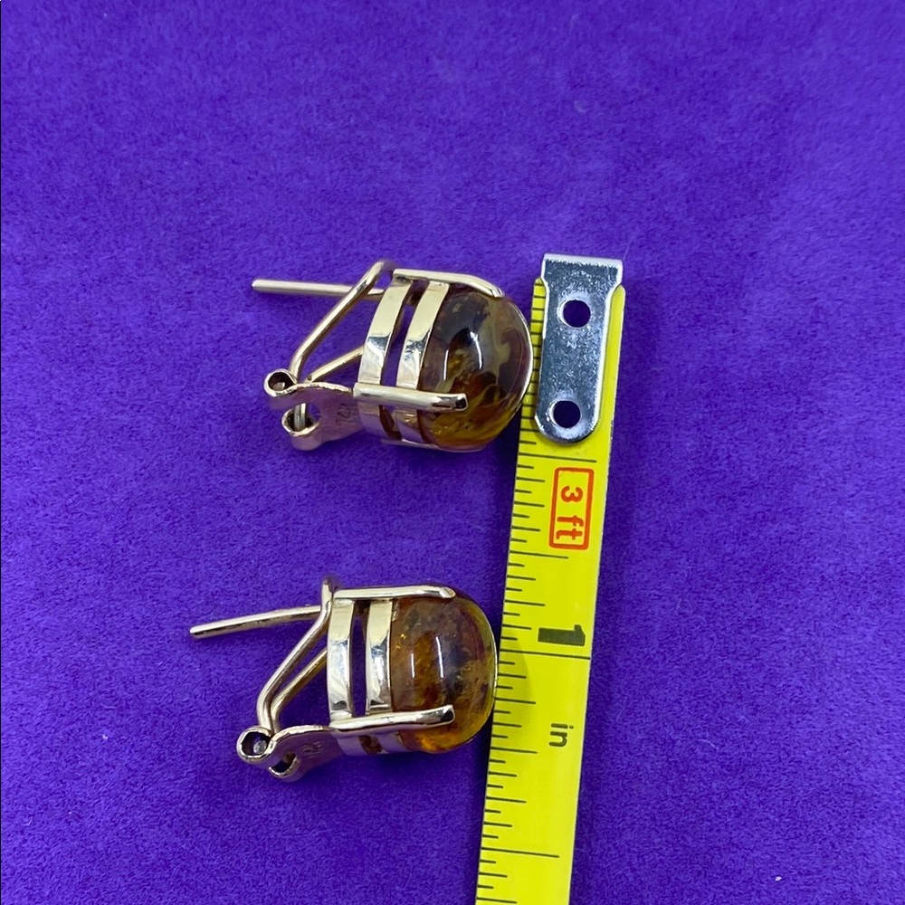 ๐ Vintage 14k Yellow Gold Amber Earrings - Picture 6 of 8